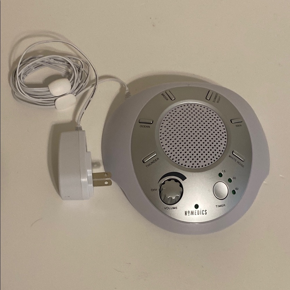 Homedics Silver and White Sound Machine with cord 6 settings & sleep timer